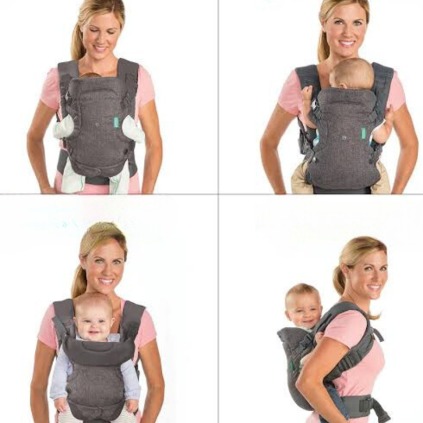 4-in-1 Infantino Baby Carrier – Ergonomic Front & Back Carry with Optional Hood (Grey)