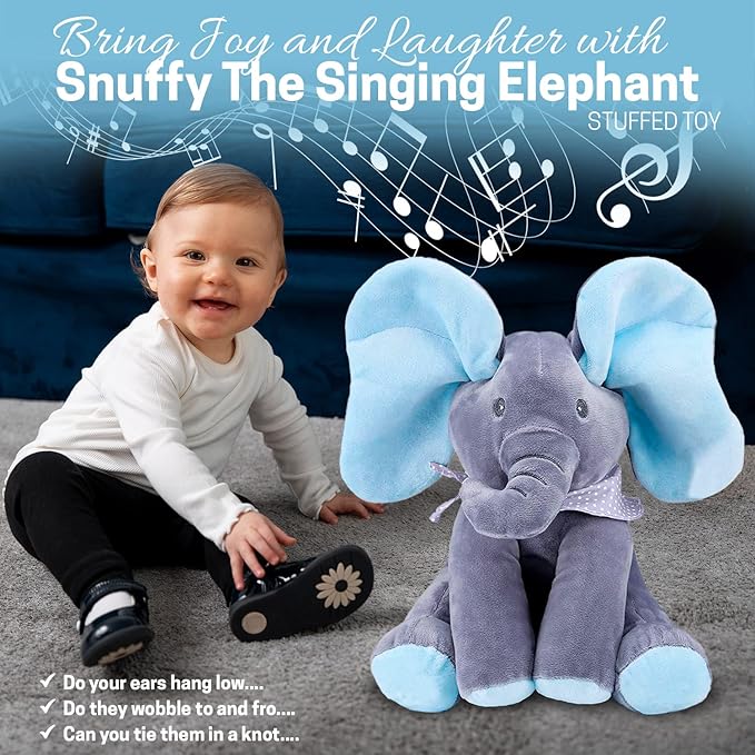 Limited Offer Supersoft Cuddly Elephant Plush Toy with Peekaboo Sound 30cm Blue Age- Newborn & Above
