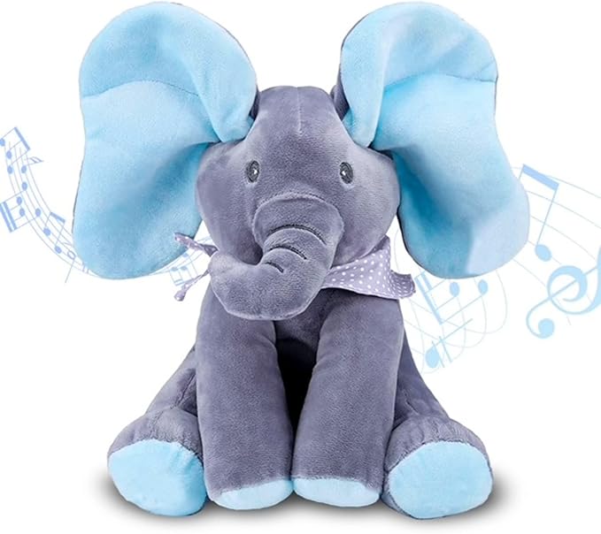 Limited Offer Supersoft Cuddly Elephant Plush Toy with Peekaboo Sound 30cm Blue Age- Newborn & Above