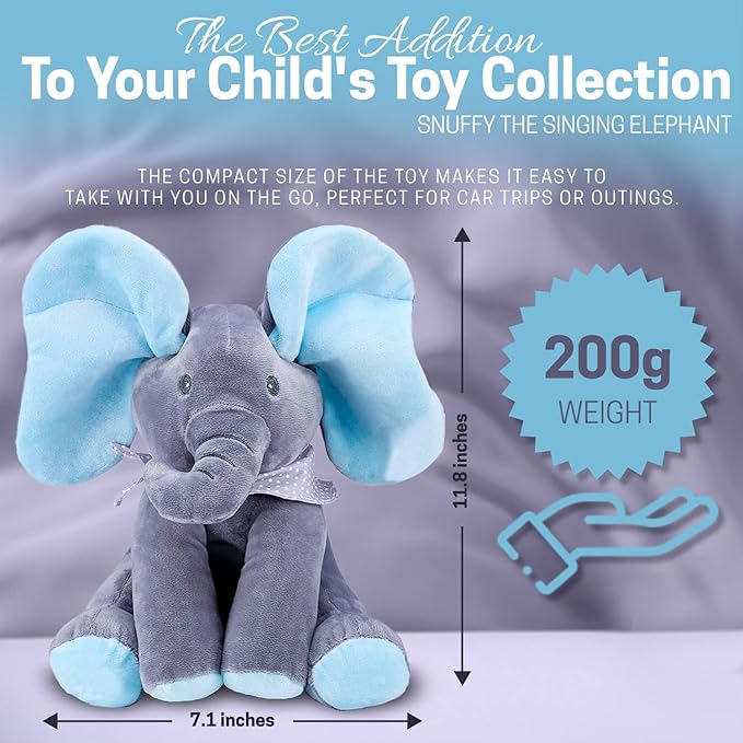 Limited Offer Supersoft Cuddly Elephant Plush Toy with Peekaboo Sound 30cm Blue Age- Newborn & Above