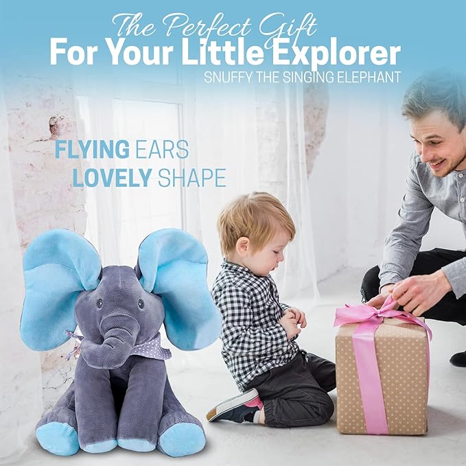 Limited Offer Supersoft Cuddly Elephant Plush Toy with Peekaboo Sound 30cm Blue Age- Newborn & Above