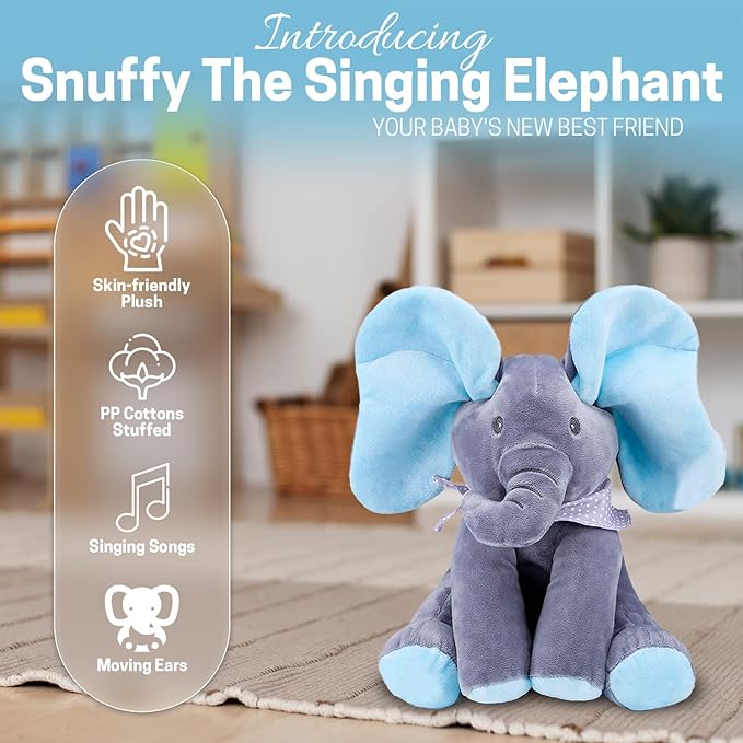 Limited Offer Supersoft Cuddly Elephant Plush Toy with Peekaboo Sound 30cm Blue Age- Newborn & Above