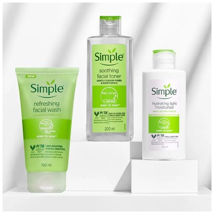 Simple  set(Refreshing Facial Wash, Soothing facial toner and hydrating Light Moisturizer)
Brand: Simple | Similar products from Simple