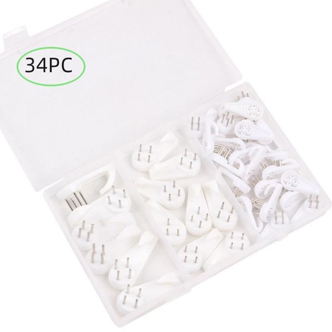 34 PCS Invisible Nail Wall Hooks Plastic Hardwall Hanger Hooks Picture Hangers Non-Mark Hook For Hanging Art Decorations Photo Frame