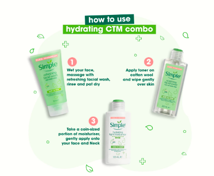 Simple Skincare – Refreshing Facial Wash / Soothing Facial Toner / Hydrating Light Moisturizer (Sold Individually or as a Set)
