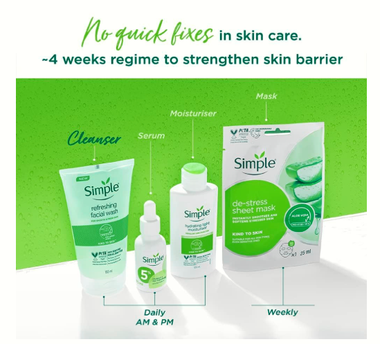 Simple Skincare – Refreshing Facial Wash / Soothing Facial Toner / Hydrating Light Moisturizer (Sold Individually or as a Set)
