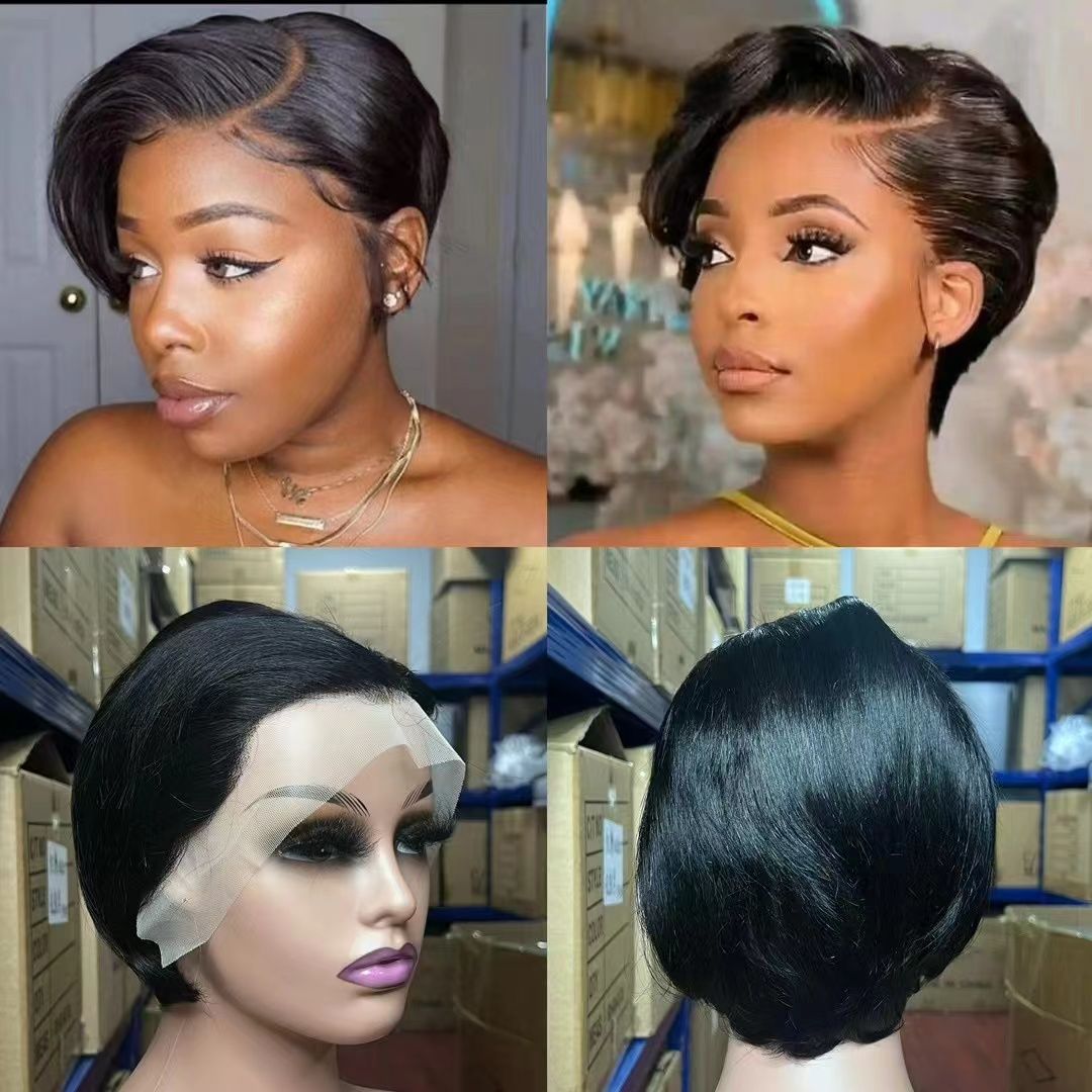 Short Pixie Cut Bob Wigs T Part Lace Front Wigs for Black Women Straight Short Bob Wigs Human Hair Wigs