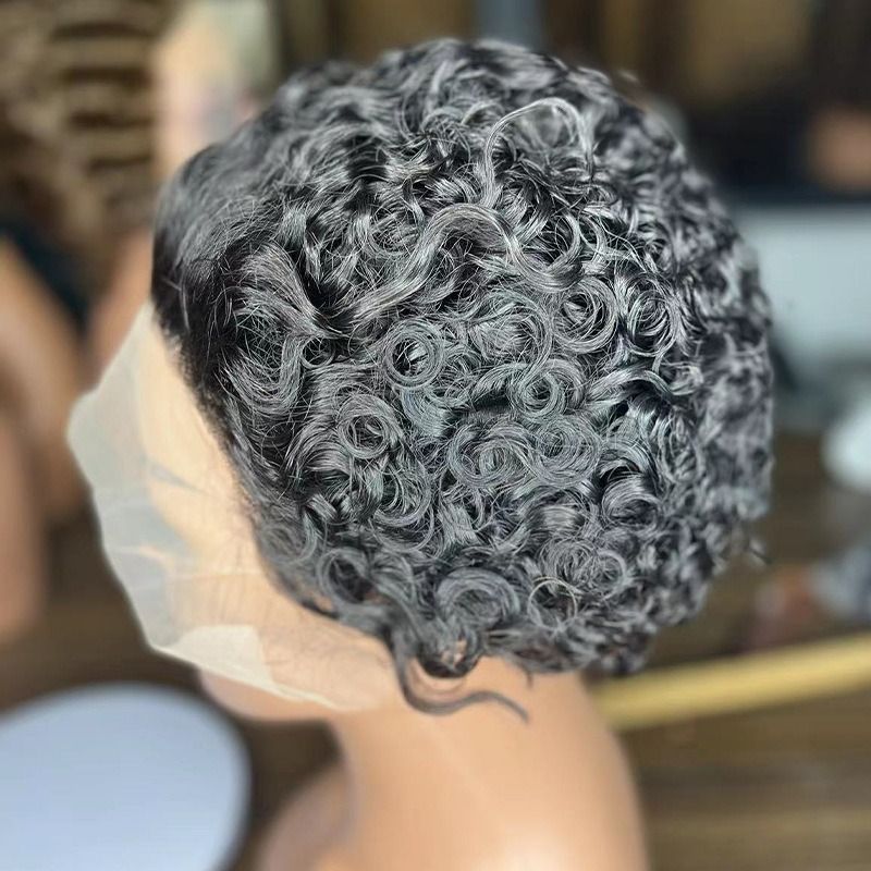 Pixie Cut Wig Short Curly Human Hair Wigs 13x1 Transparent Lace  Wigs 6inch 100% Remy Hair Wigs