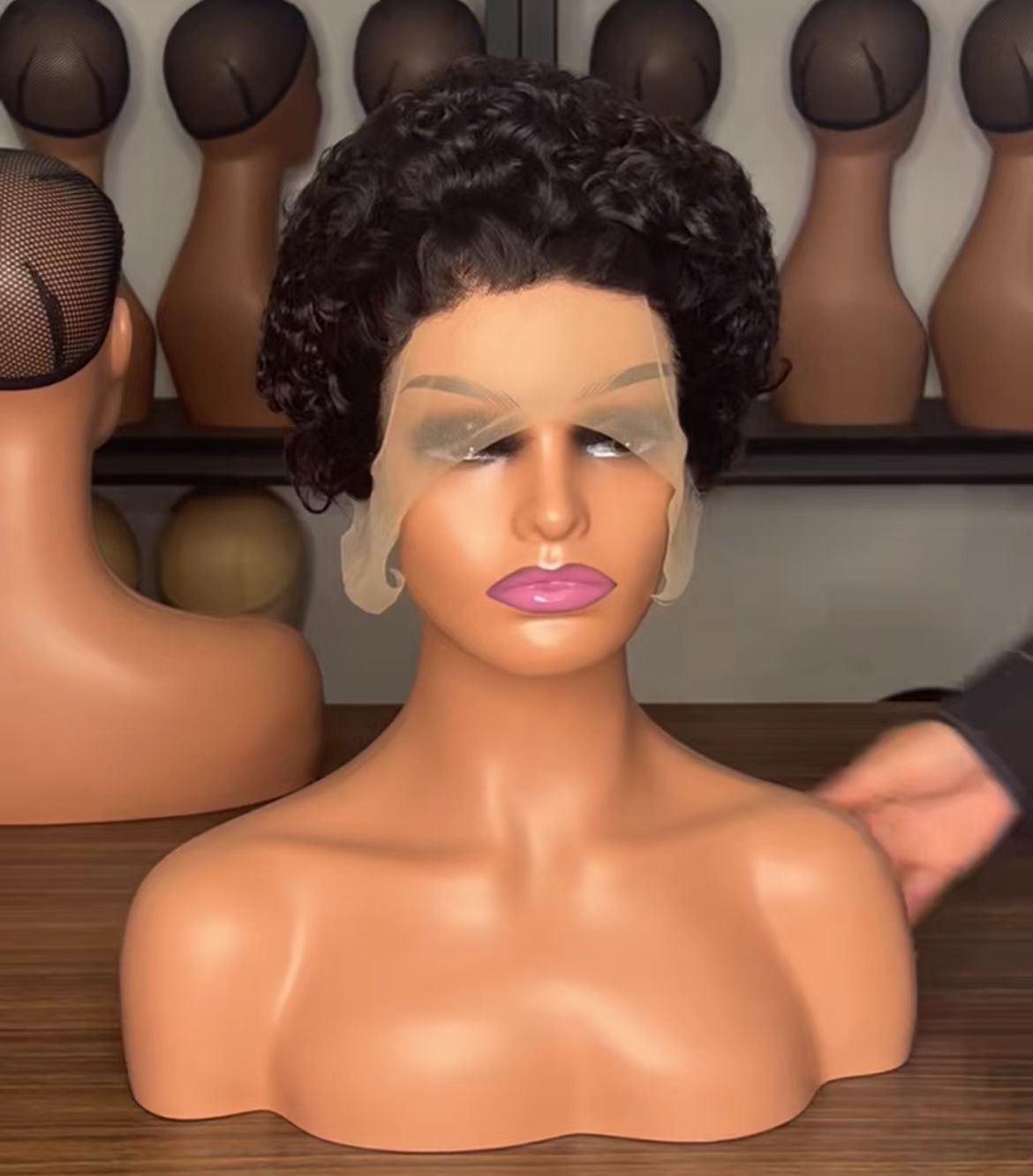 Pixie Cut Wig Short Curly Human Hair Wigs 13x1 Transparent Lace  Wigs 6inch 100% Remy Hair Wigs