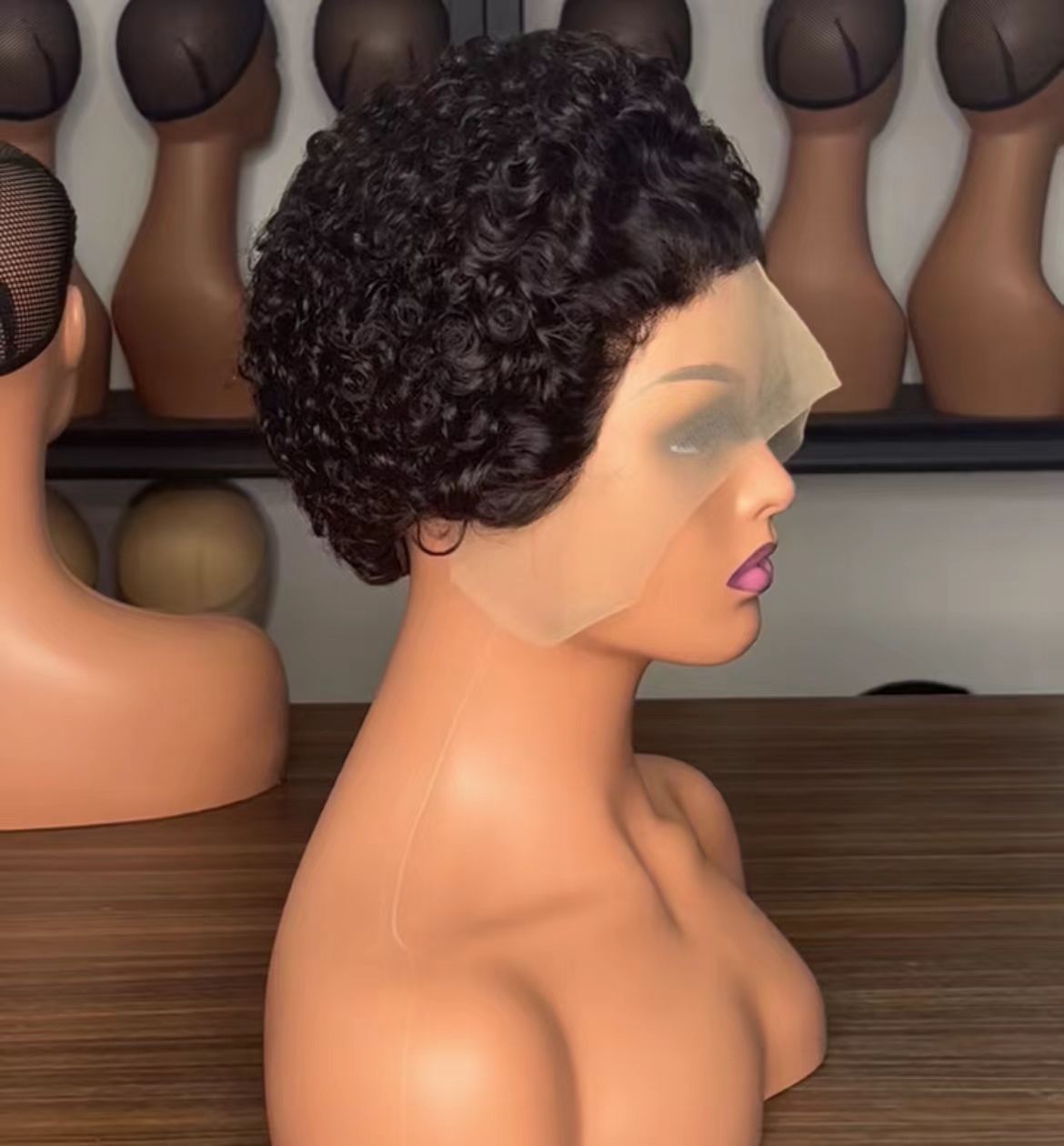 Pixie Cut Wig Short Curly Human Hair Wigs 13x1 Transparent Lace  Wigs 6inch 100% Remy Hair Wigs