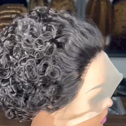 Pixie Cut Wig Short Curly Human Hair Wigs 13x1 Transparent Lace  Wigs 6inch 100% Remy Hair Wigs