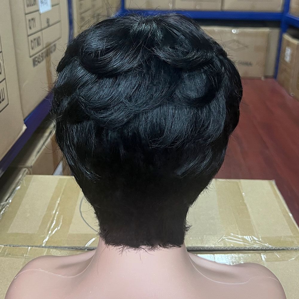 Human Hair Short Pixie Cut wigs  Human Hair Wig none lace Wig Layered with Bangs Natural Straight Full Machine Made Wig
