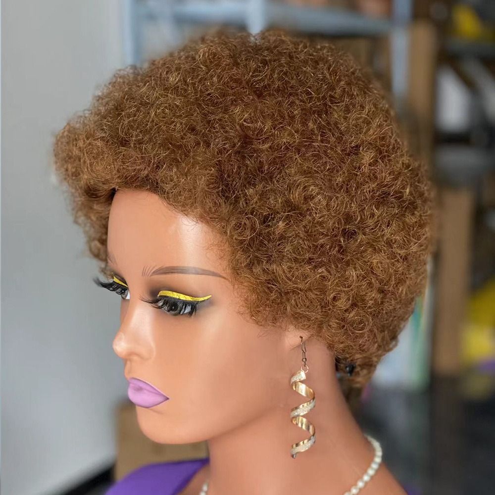 Pixie Cut Wigs for Black Women Short Human Hair Wigs with Bangs Afro Curly Wig Human Hair Short Layered Pixie Wigs Full Machine Made Wig Natural Black Color