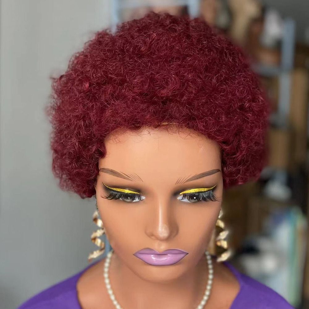 Pixie Cut Wigs for Black Women Short Human Hair Wigs with Bangs Afro Curly Wig Human Hair Short Layered Pixie Wigs Full Machine Made Wig Natural Black Color