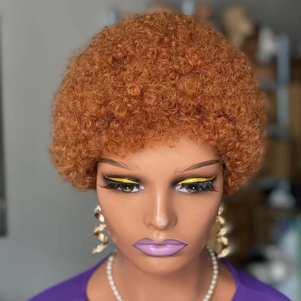 Pixie Cut Wigs for Black Women Short Human Hair Wigs with Bangs Afro Curly Wig Human Hair Short Layered Pixie Wigs Full Machine Made Wig Natural Black Color