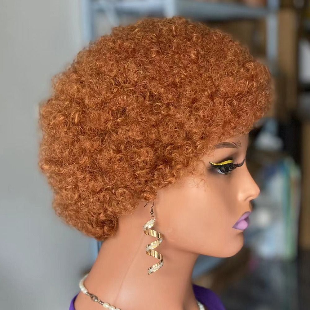 Pixie Cut Wigs for Black Women Short Human Hair Wigs with Bangs Afro Curly Wig Human Hair Short Layered Pixie Wigs Full Machine Made Wig Natural Black Color