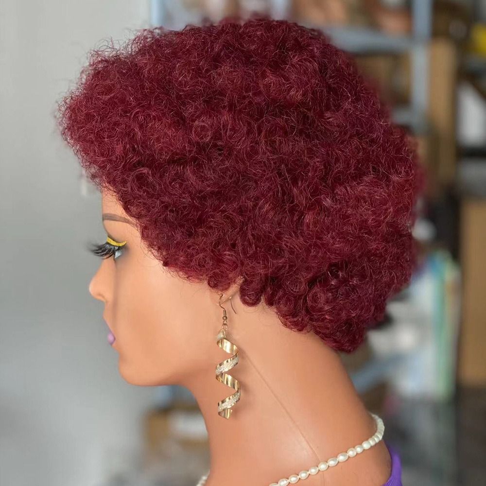 Pixie Cut Wigs for Black Women Short Human Hair Wigs with Bangs Afro Curly Wig Human Hair Short Layered Pixie Wigs Full Machine Made Wig Natural Black Color