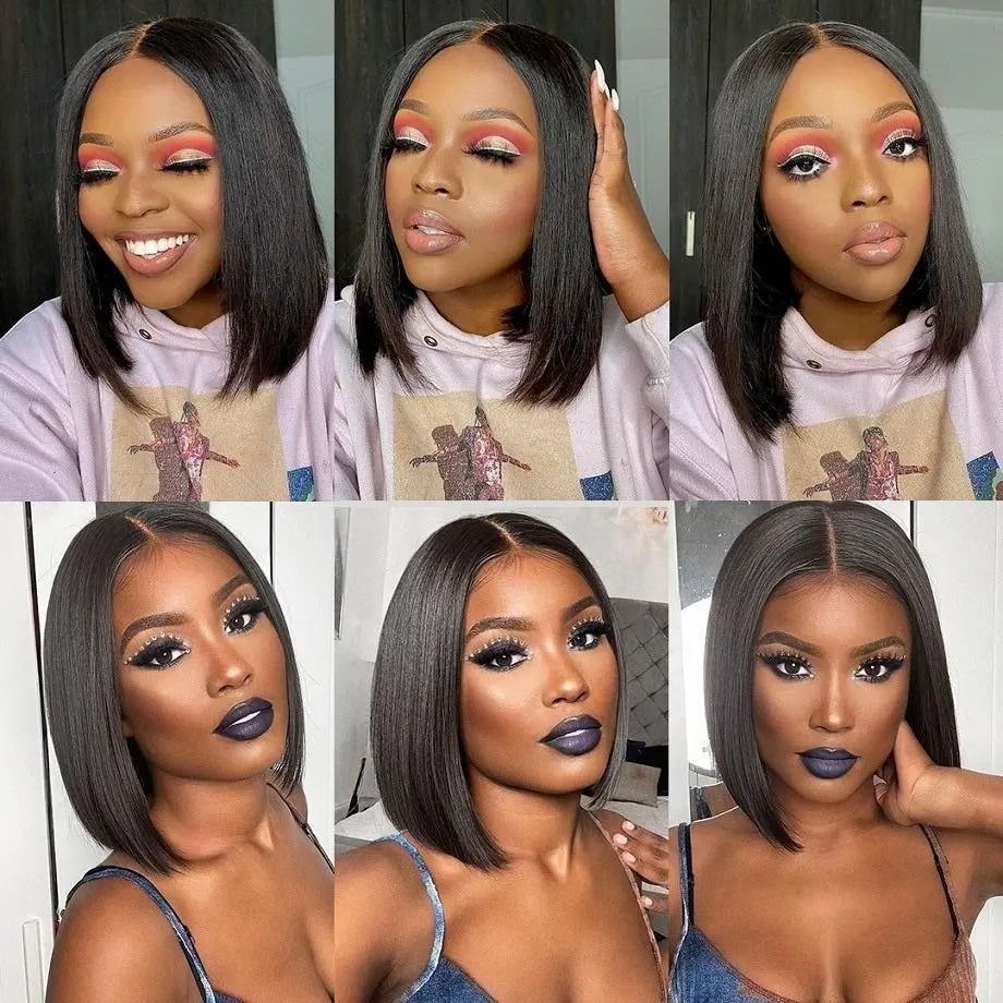 Kim Closure 2*6 straight Bob Middle part 100% human hair wig