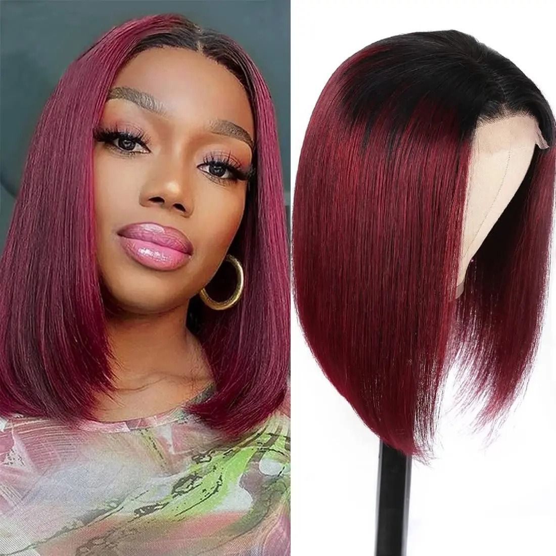 Kim Closure 2*6 straight Bob Middle part 100% human hair wig