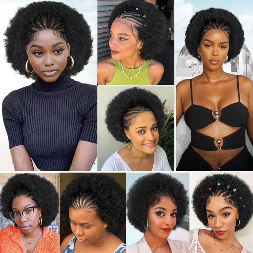 13*4frontal Braided Lace Wig Afro Curly 100% human hair