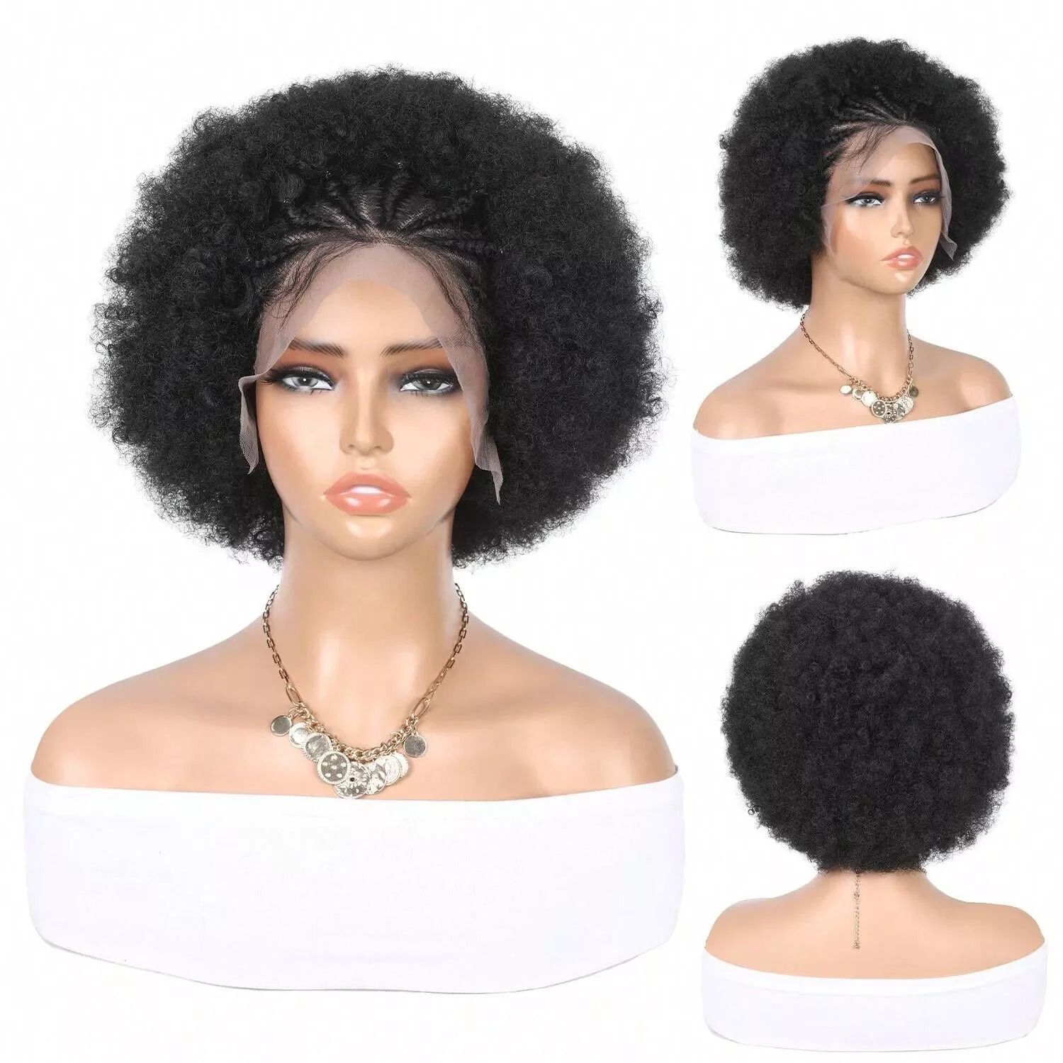 13*4frontal Braided Lace Wig Afro Curly 100% human hair