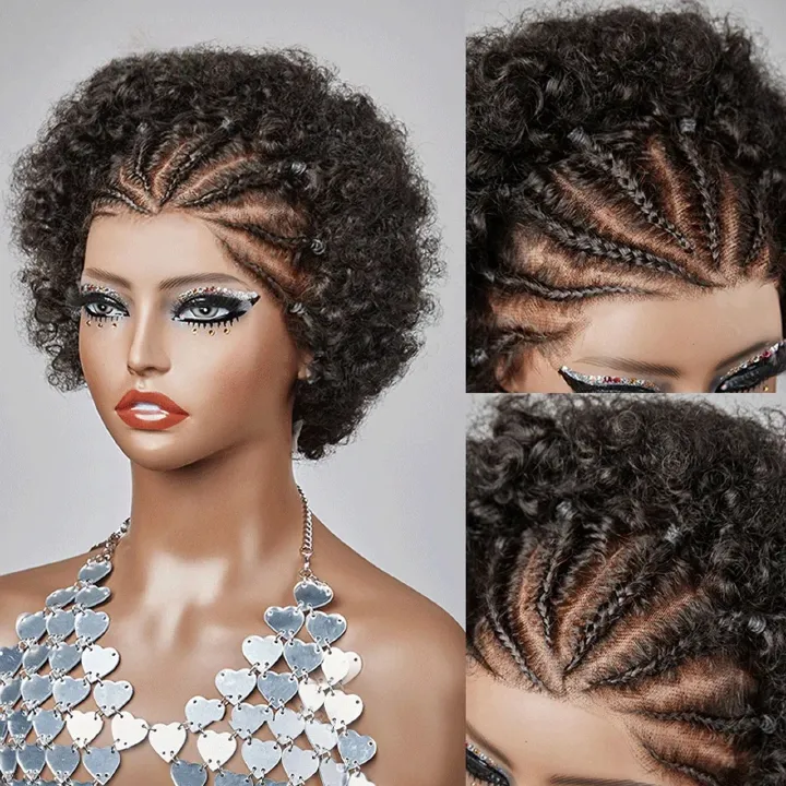 13*4frontal Braided Lace Wig Afro Curly 100% human hair