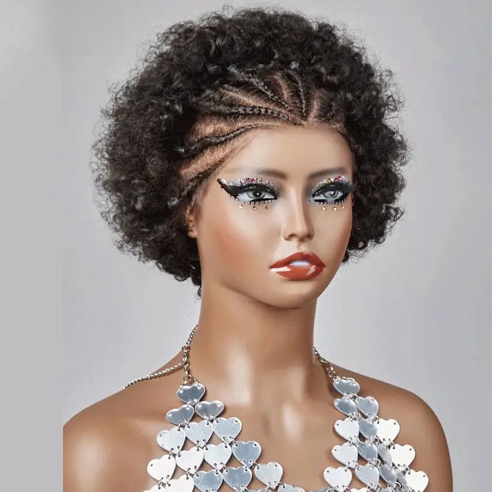 13*4frontal Braided Lace Wig Afro Curly 100% human hair