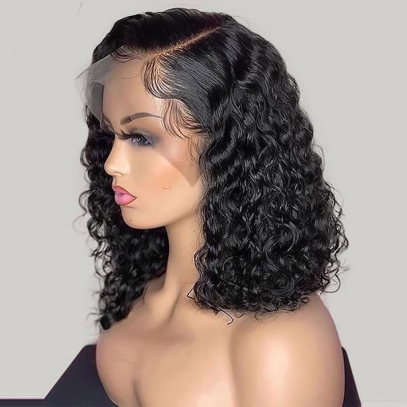 10A Indian Water Wave Bob 13*4 Frontal Human Hair Lace Wig