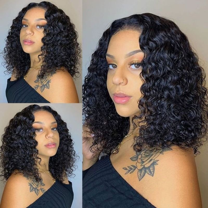 10A Indian Water Wave Bob 13*4 Frontal Human Hair Lace Wig