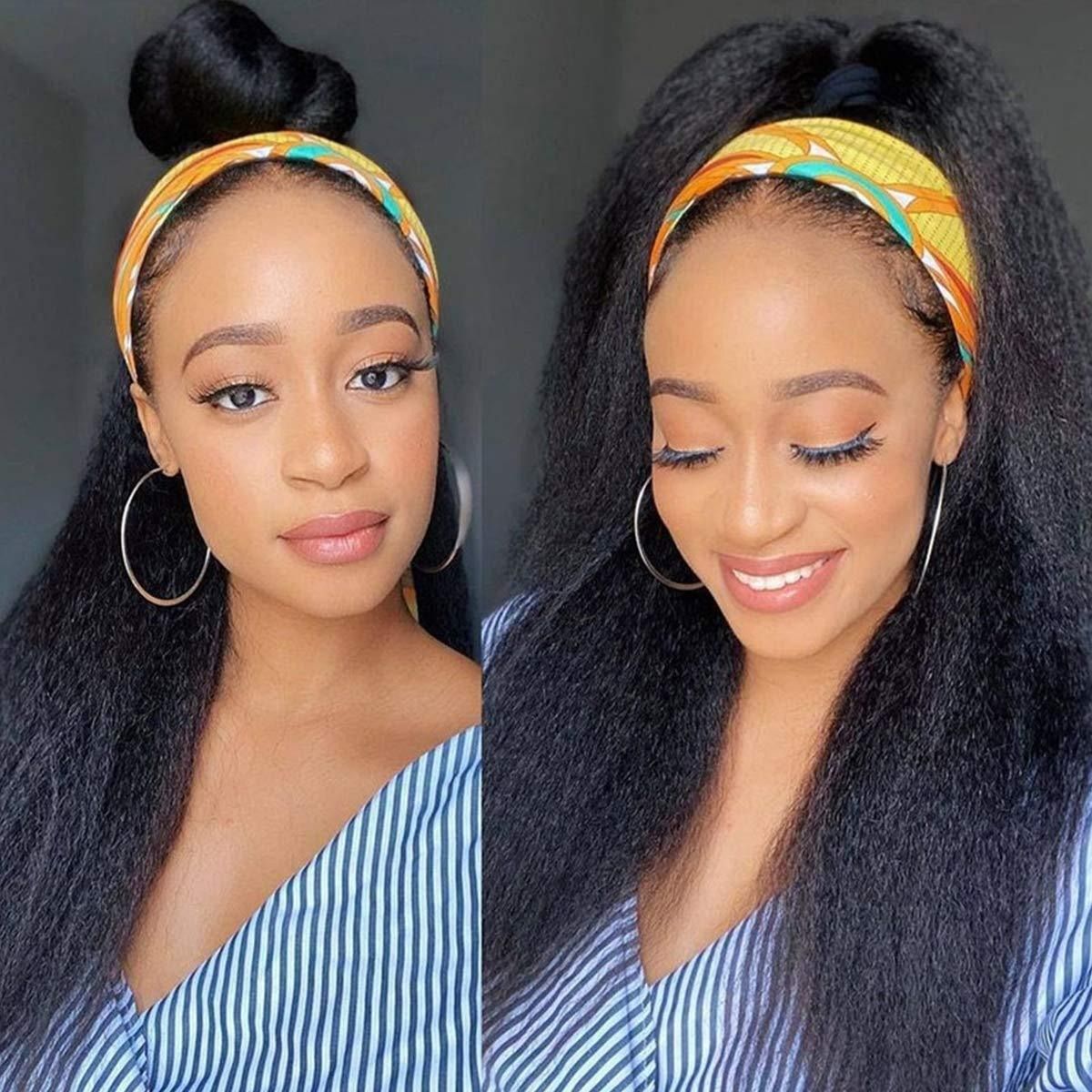 Synthetic wig Kinky Straight Headband Wig for Women Yaki Straight Wigs with Black Headband Kinky Afro Wigs For Black Women