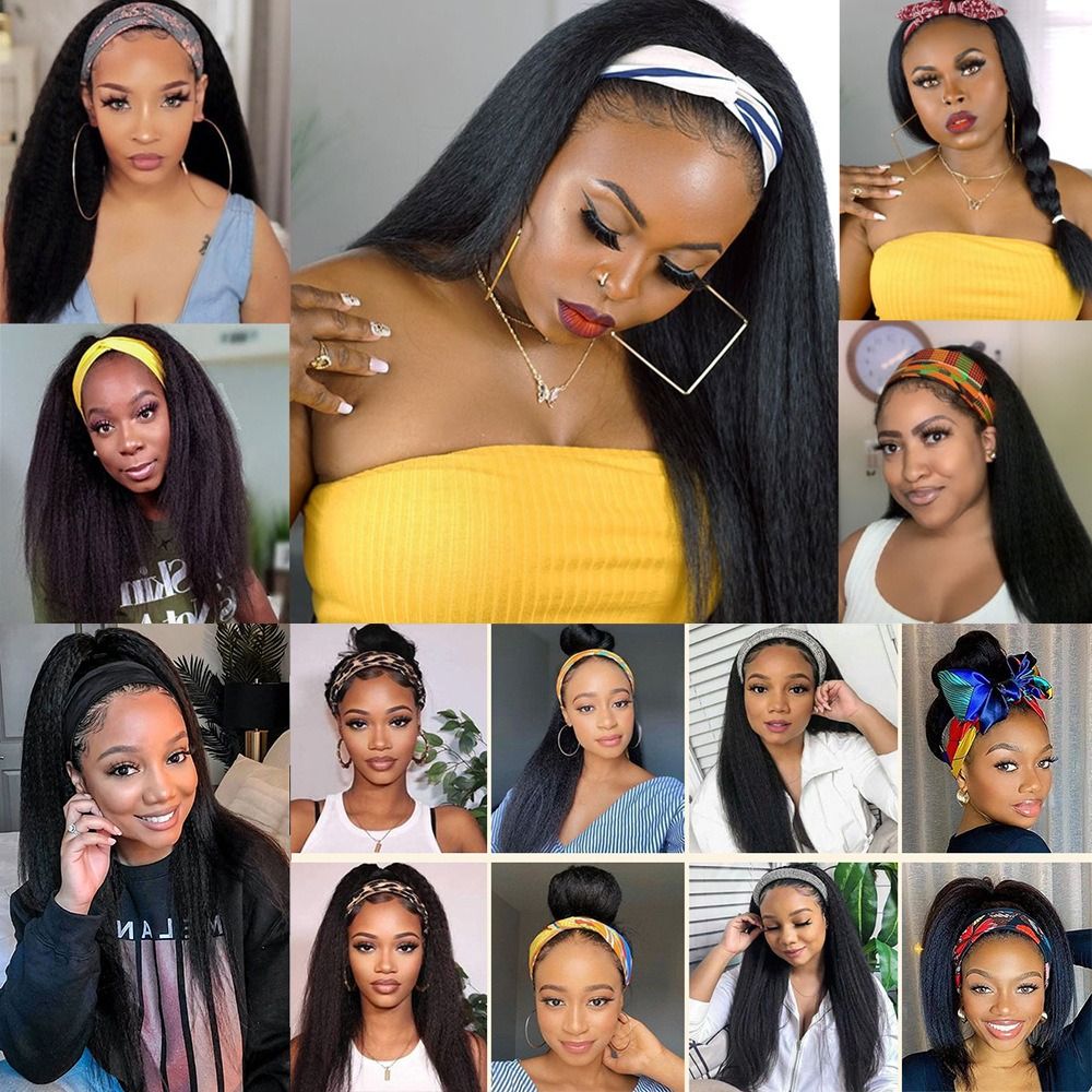 Synthetic wig Kinky Straight Headband Wig for Women Yaki Straight Wigs with Black Headband Kinky Afro Wigs For Black Women