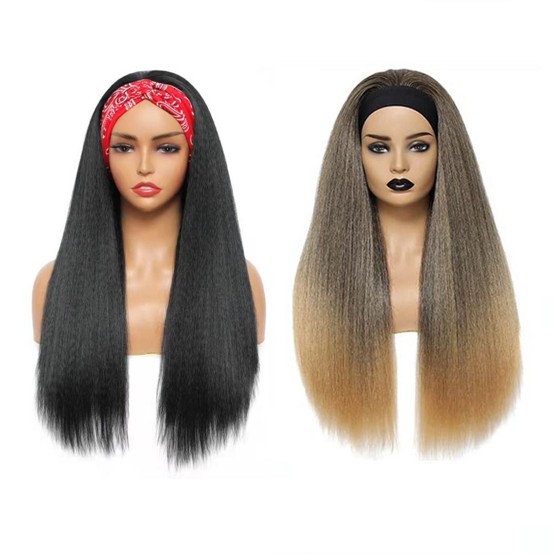 Synthetic wig Kinky Straight Headband Wig for Women Yaki Straight Wigs with Black Headband Kinky Afro Wigs For Black Women