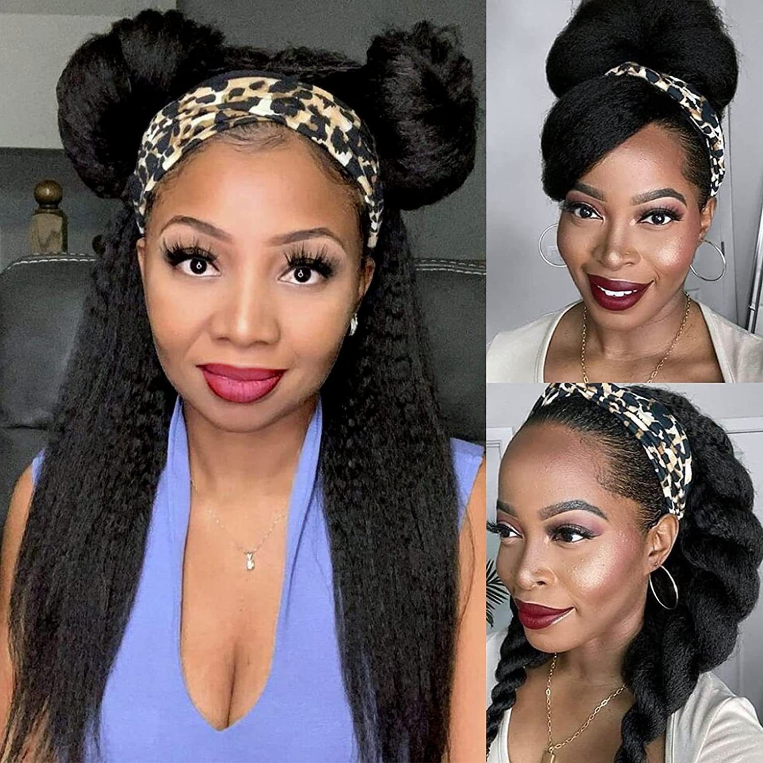 Synthetic wig Kinky Straight Headband Wig for Women Yaki Straight Wigs with Black Headband Kinky Afro Wigs For Black Women