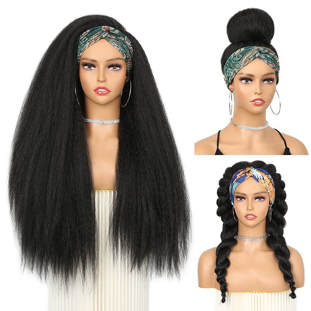 Synthetic wig Kinky Straight Headband Wig for Women Yaki Straight Wigs with Black Headband Kinky Afro Wigs For Black Women