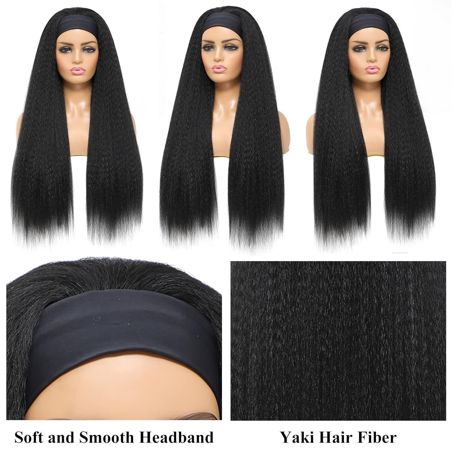 Synthetic wig Kinky Straight Headband Wig for Women Yaki Straight Wigs with Black Headband Kinky Afro Wigs For Black Women