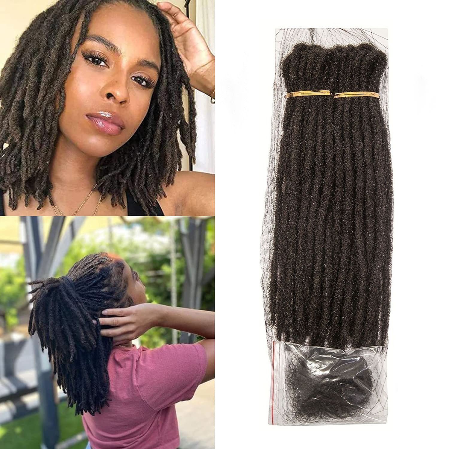 10 PCS 100% Real Human Hair Dreadlock Extensions 0.6cm Width Permanent Dread Extensions Double tail human hair dirty braids hand hook African reggae hip hop dirty braids Dreadloc