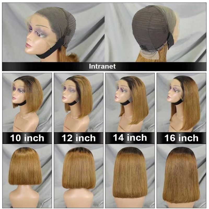 10A Human Hair Bob 1B/30 Color 13*4 Frontal Lace Wig Indian