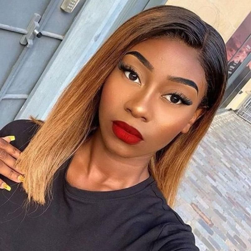 10A Human Hair Bob 1B/30 Color 13*4 Frontal Lace Wig Indian