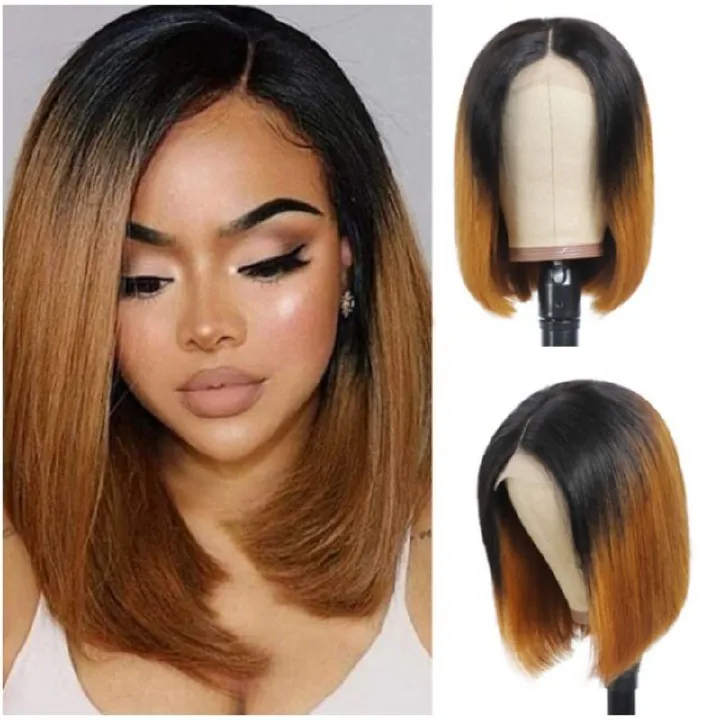10A Human Hair Bob 1B/30 Color 13*4 Frontal Lace Wig Indian