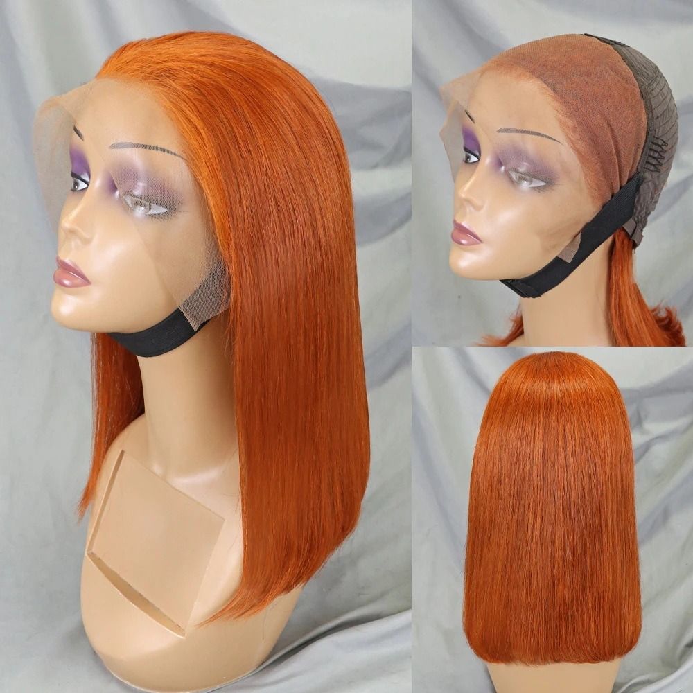 Straight Lace Frontal Wig Short Bob 350# Human Hair