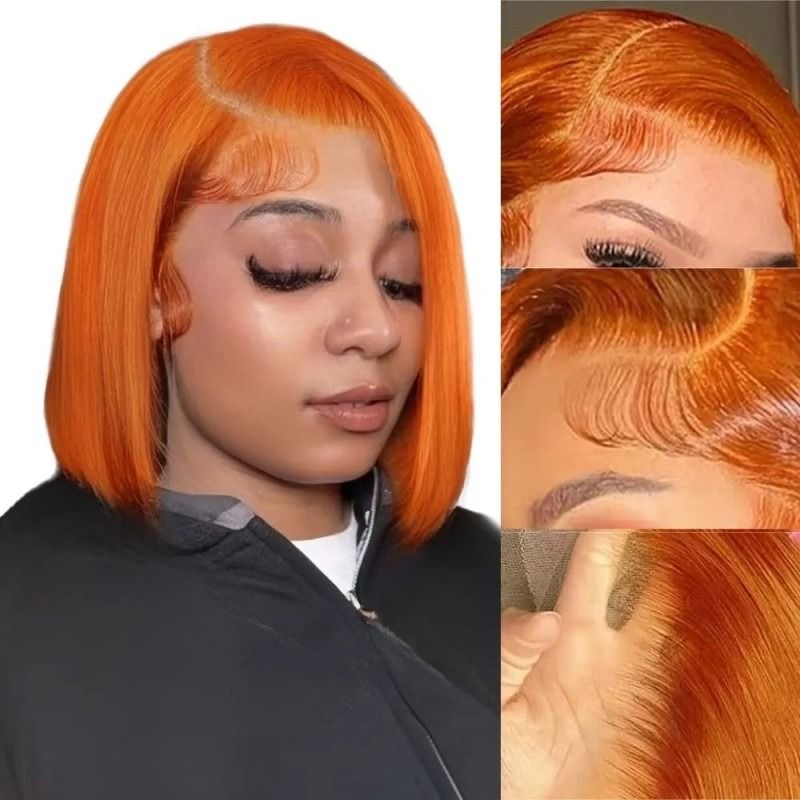 Straight Lace Frontal Wig Short Bob 350# Human Hair