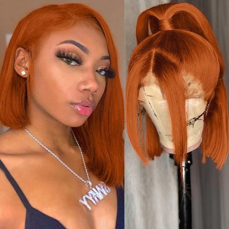 Straight Lace Frontal Wig Short Bob 350# Human Hair