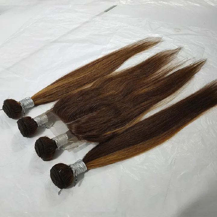 4pc bundles+ 4x4T part closure straight hair human hair Packet bundle p4/27 Piano color set human hair extension