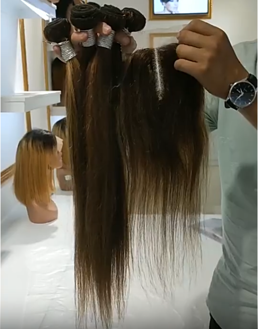 4pc bundles+ 4x4T part closure straight hair human hair Packet bundle p4/27 Piano color set human hair extension