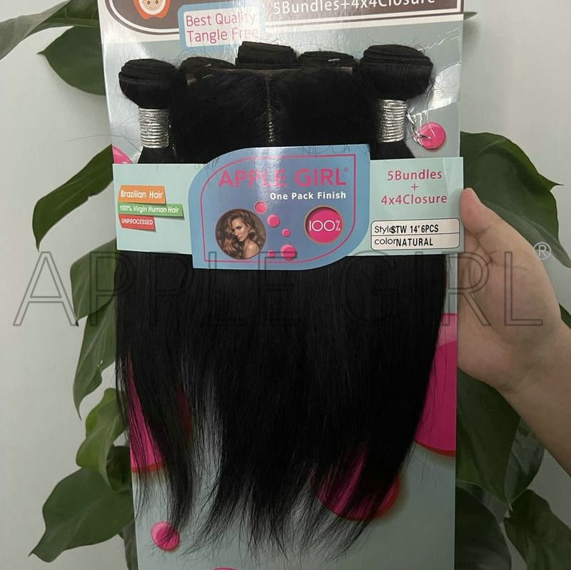 5pc bundles+ 4x4 T PART closure set human hair extension Packet human hair body