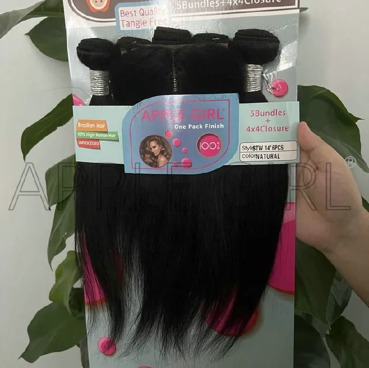 5pc bundles+ 4x4 T PART closure set human hair extension Packet human hair body