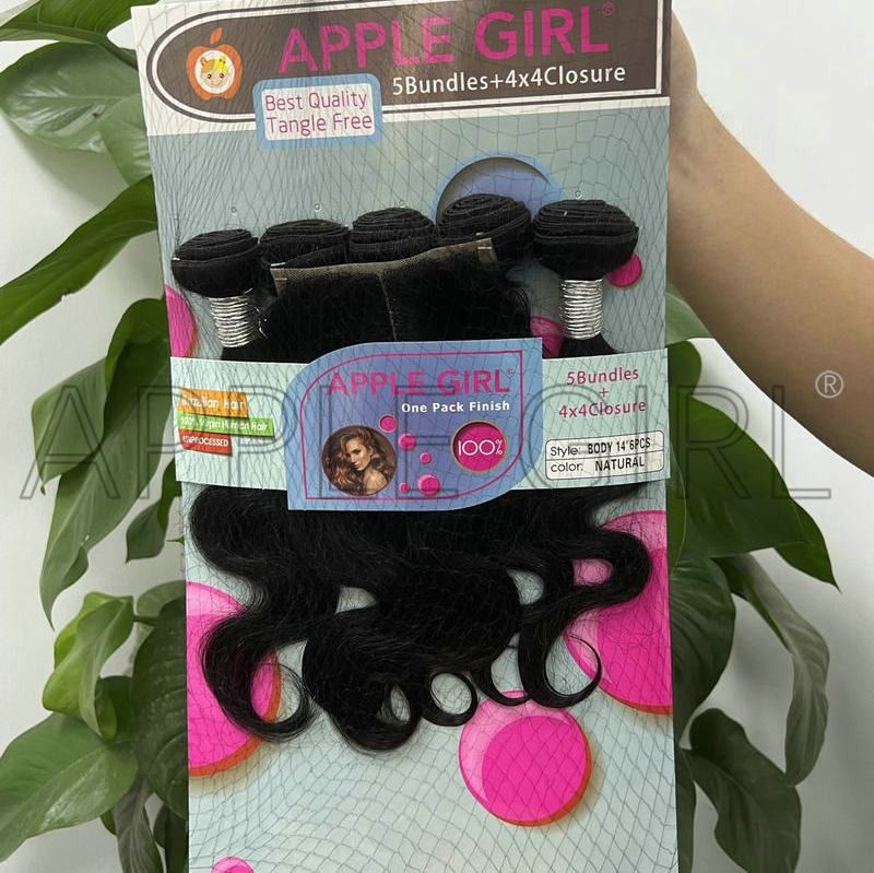 5pc bundles+ 4x4 T PART closure set human hair extension Packet human hair body