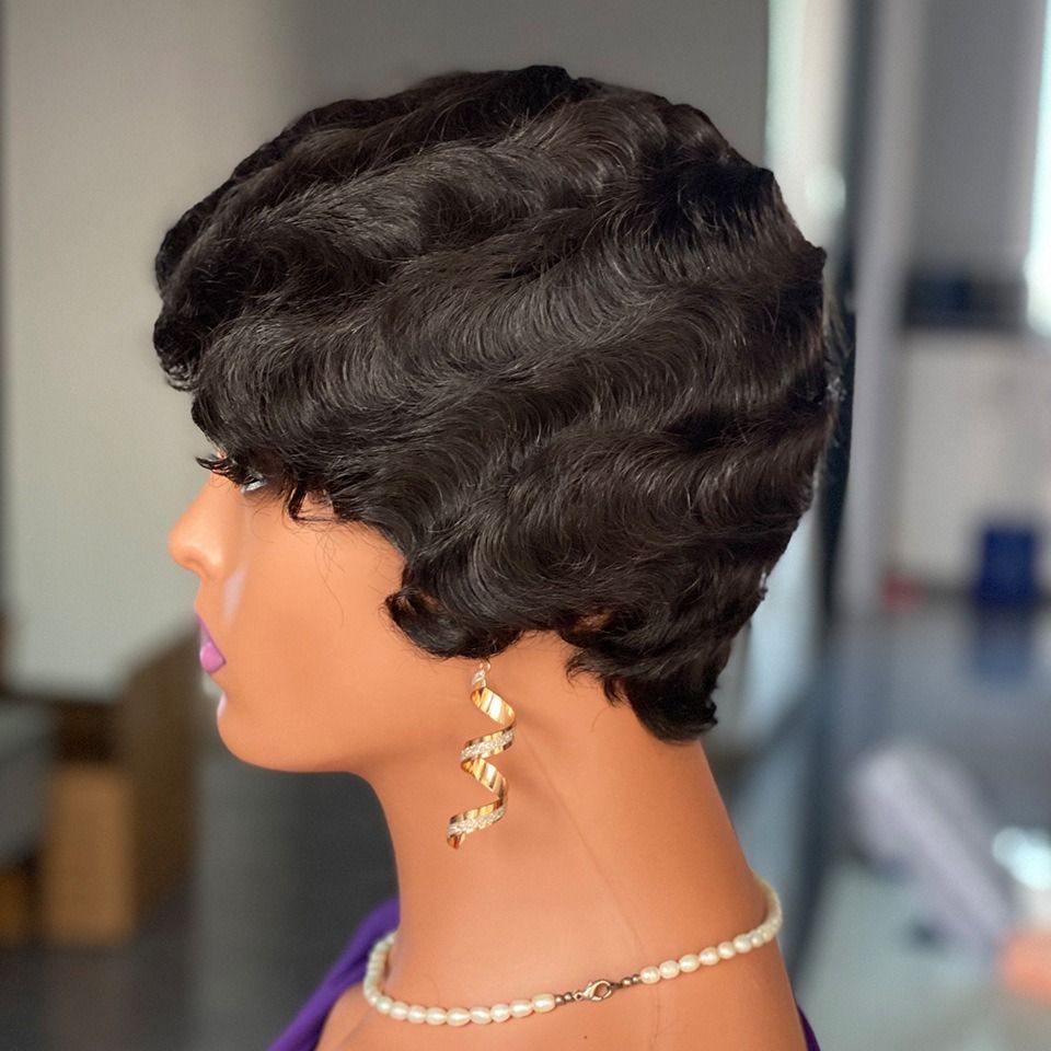 Finger wave human hair wigs wigs human hair short mechanism Shanghai headgear