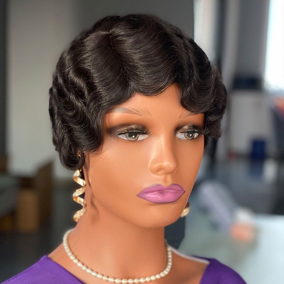 Finger wave human hair wigs wigs human hair short mechanism Shanghai headgear