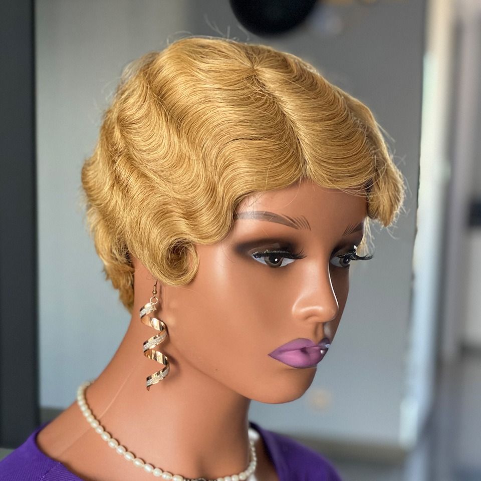 Finger wave human hair wigs wigs human hair short mechanism Shanghai headgear